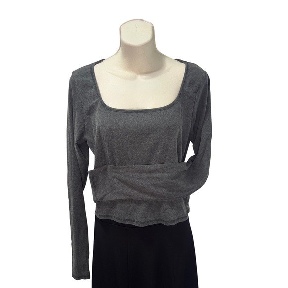 Tillys Ribbed Long Sleeve Square Neck Top Charcoal Gray XL - Picture 1 of 7